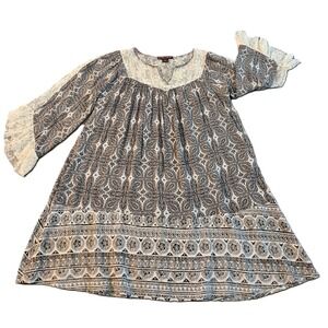 ROCK&ROLL COWGIRL Women's Dress Medium Paisley Lace Sleeve‎ V Neck Boho